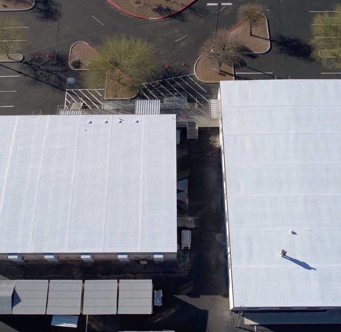 W&D Roofing completed base coat on church roof coating project