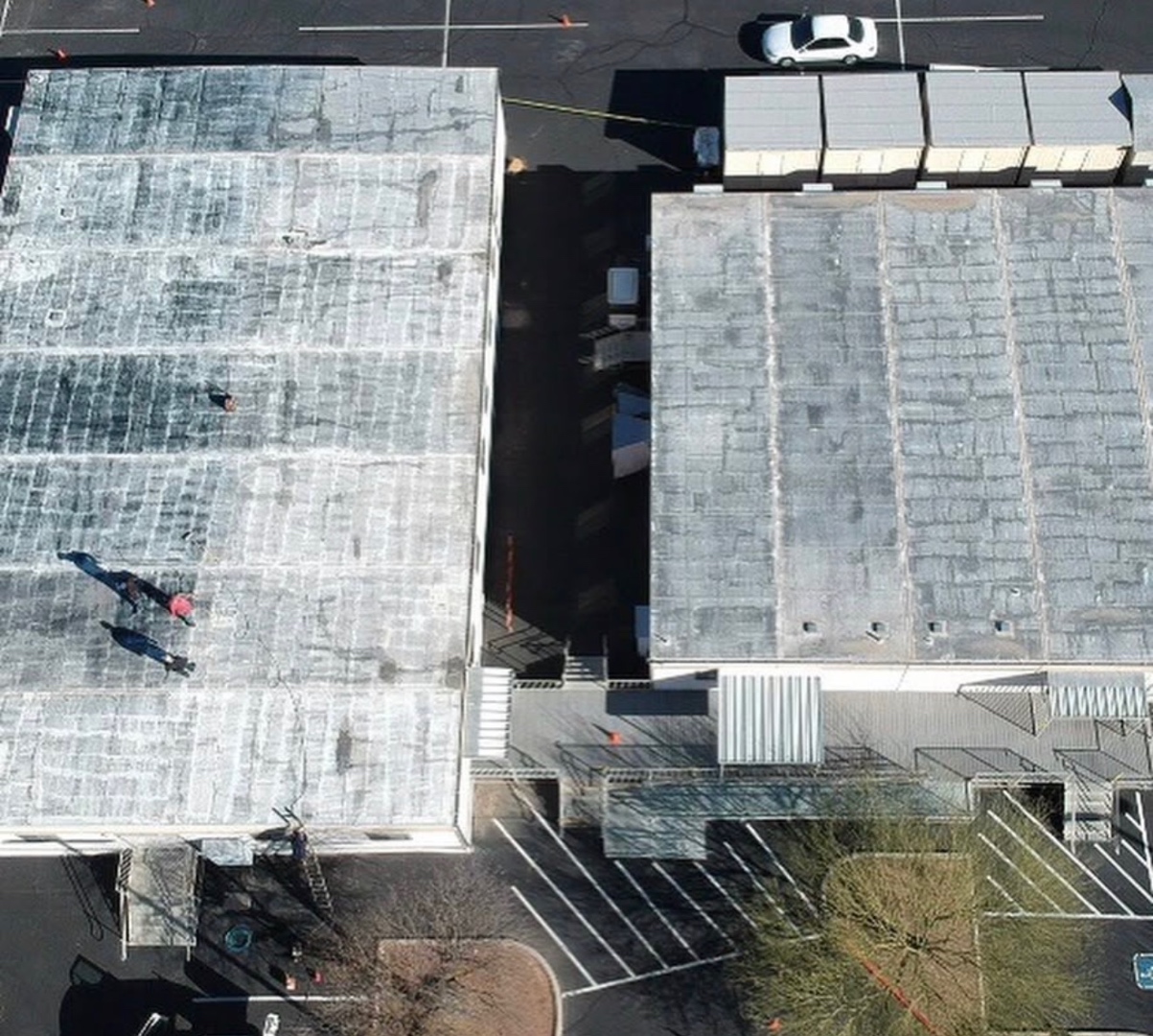 W&D Roofing church roof coating project during surface preparation