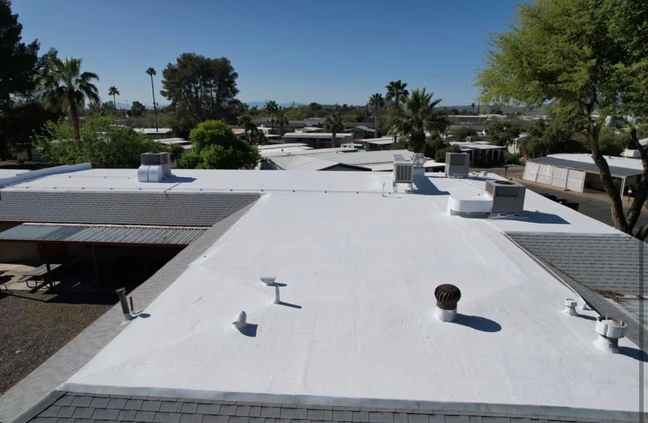 After photo of completed reflective roof coating restoration by W&D Roofing