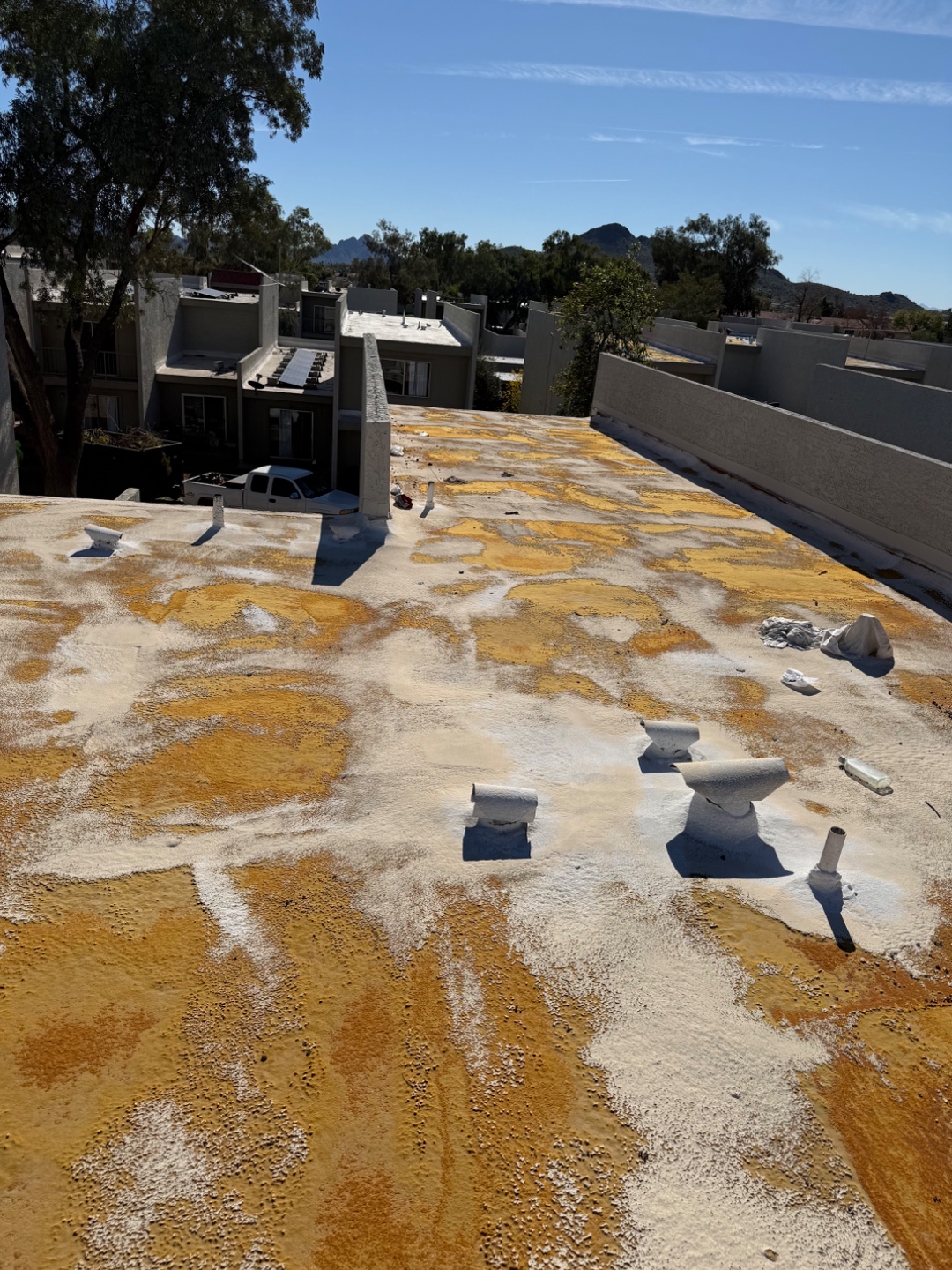 W&D Roofing roof coating project before repair and surface preparation