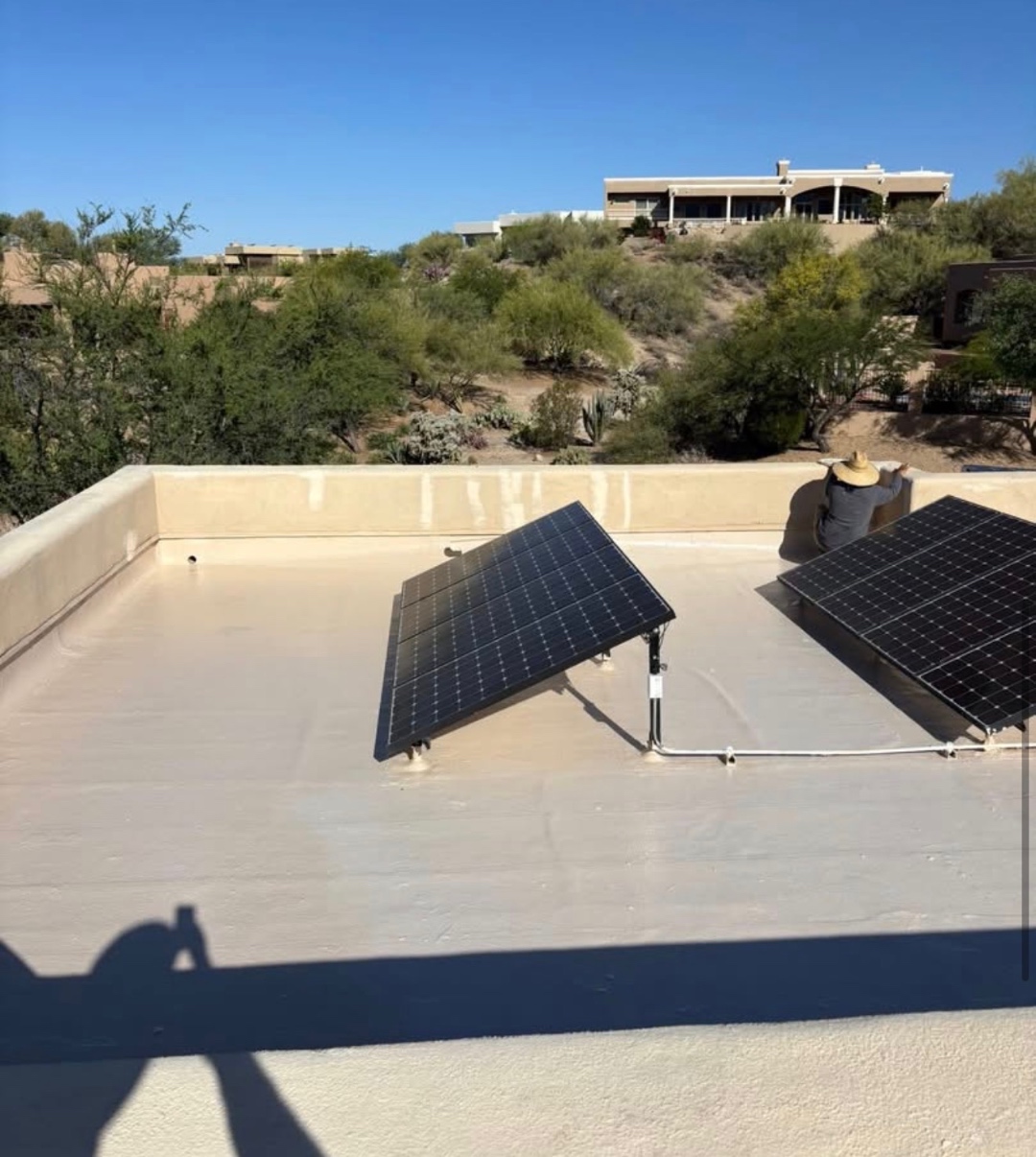 Completed W&D Roofing roof coating restoration with waterproof silicone membrane