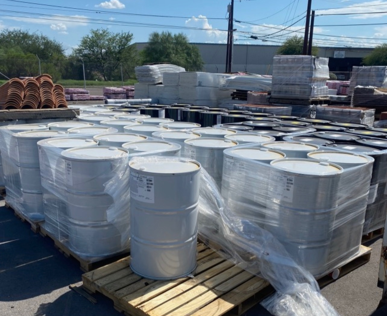 W&D commercial roof coating materials prepared for a roofing project
