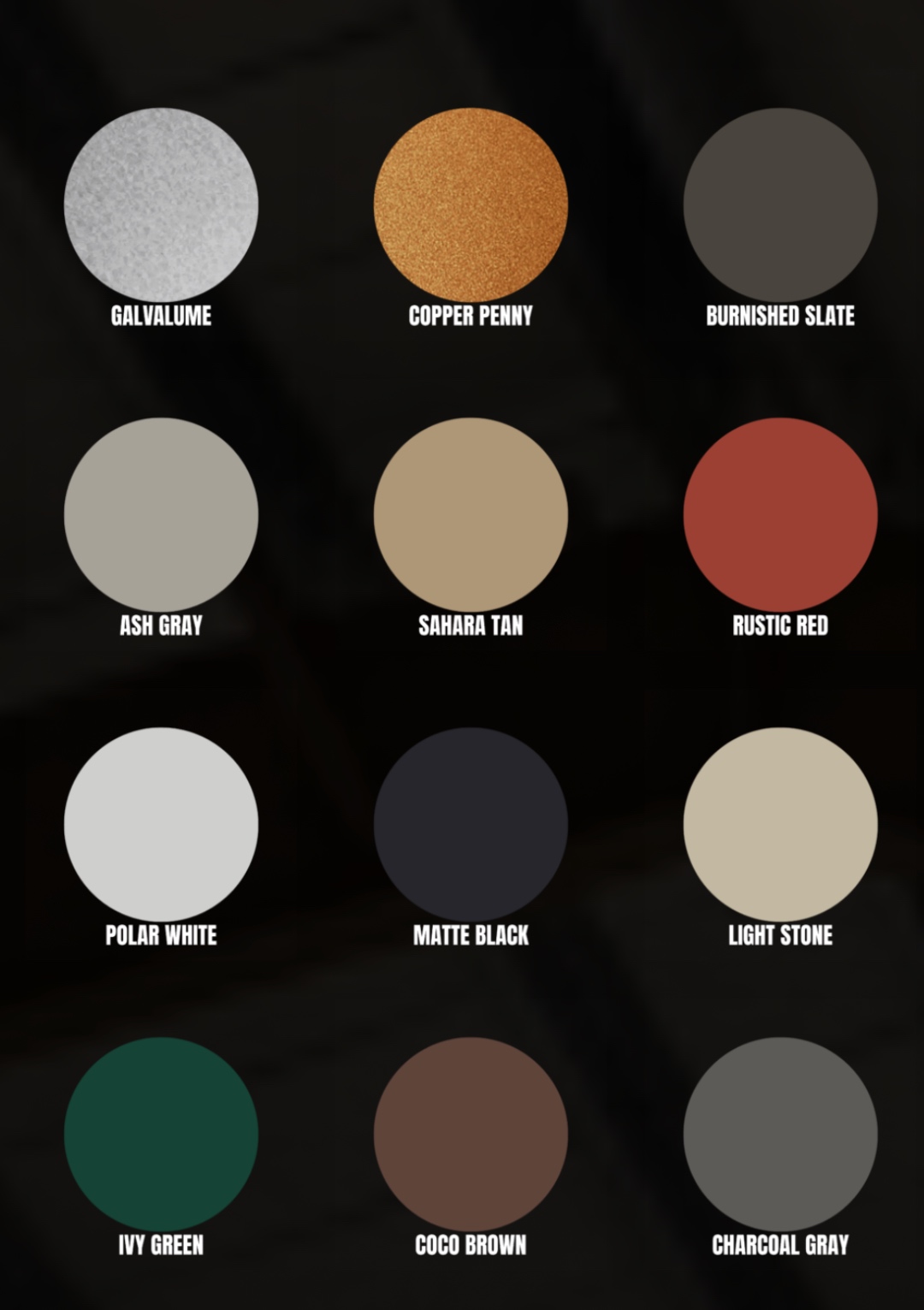 Thunder Mountain Metal Sales color and finish options used for Arizona metal roofing systems
