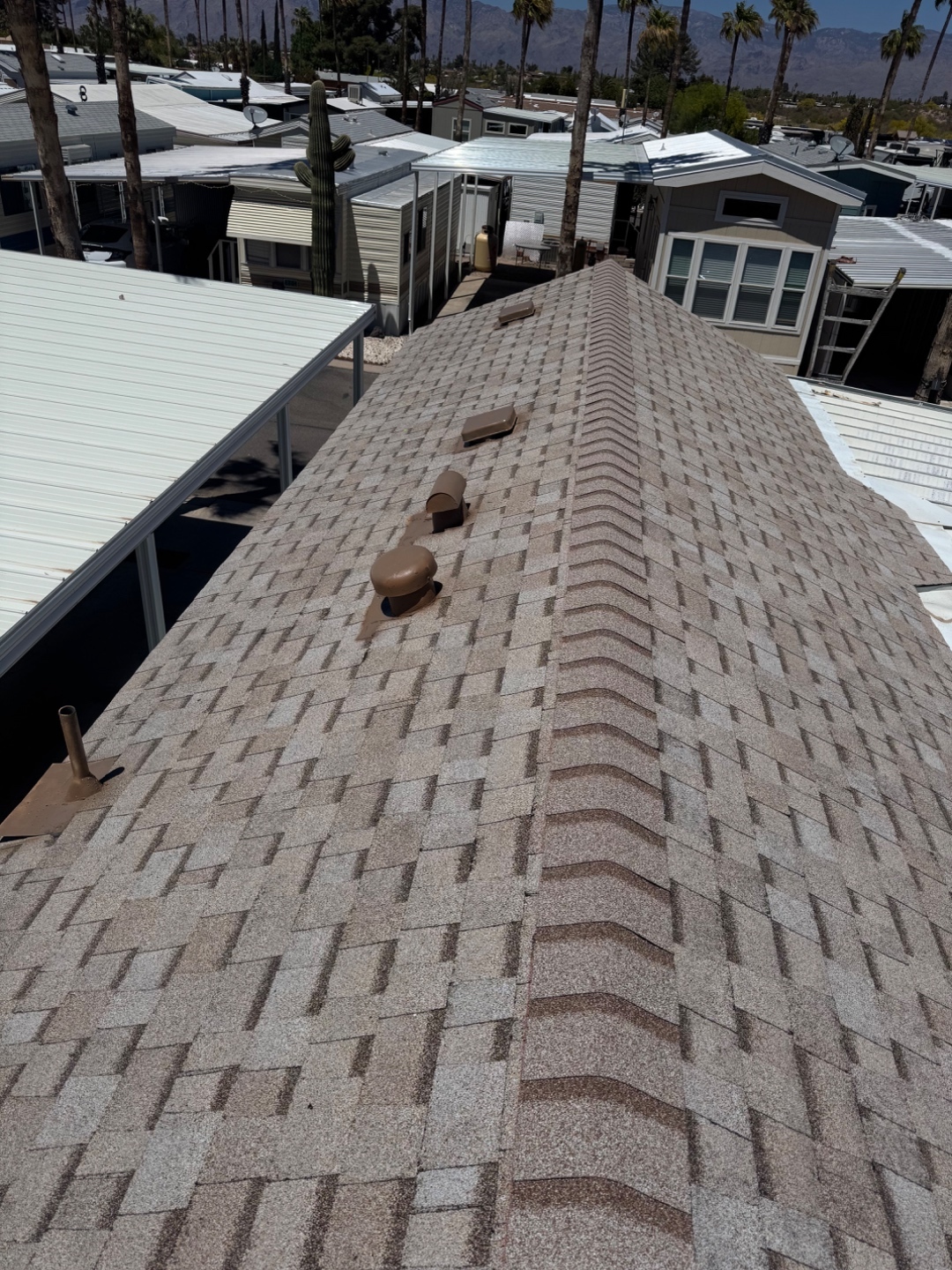 Detailed view of W&D Roofing shingle roof replacement craftsmanship