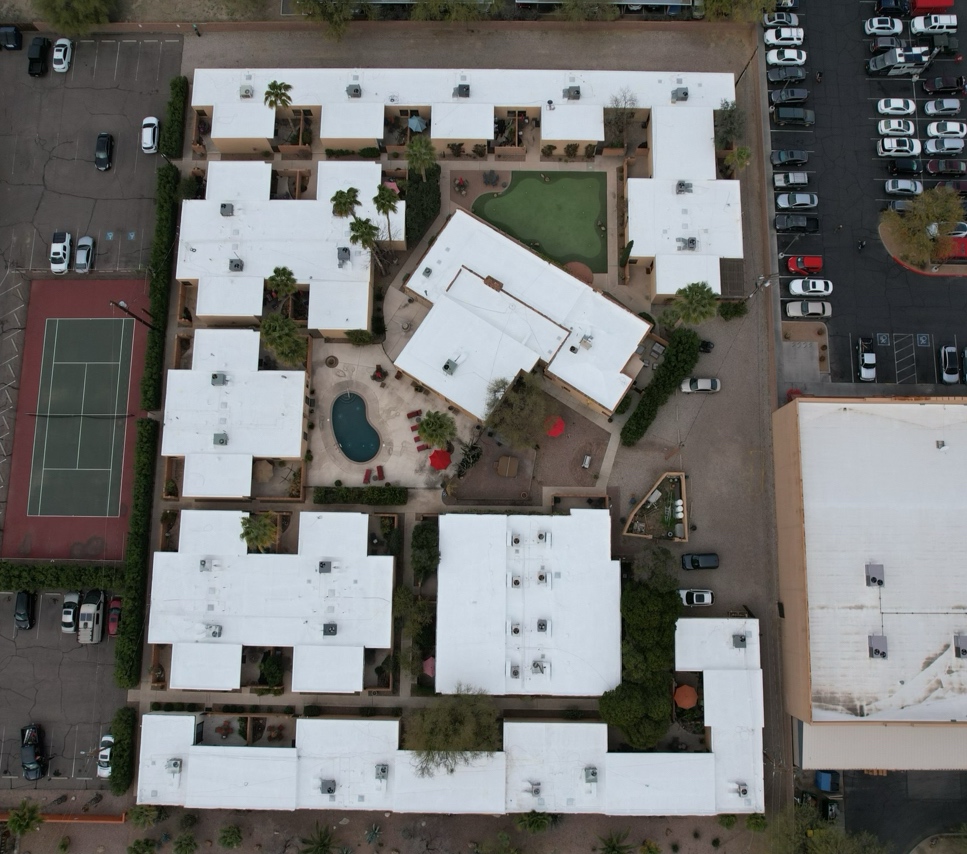 Completed W&D commercial spray foam roof system with protective reflective coating