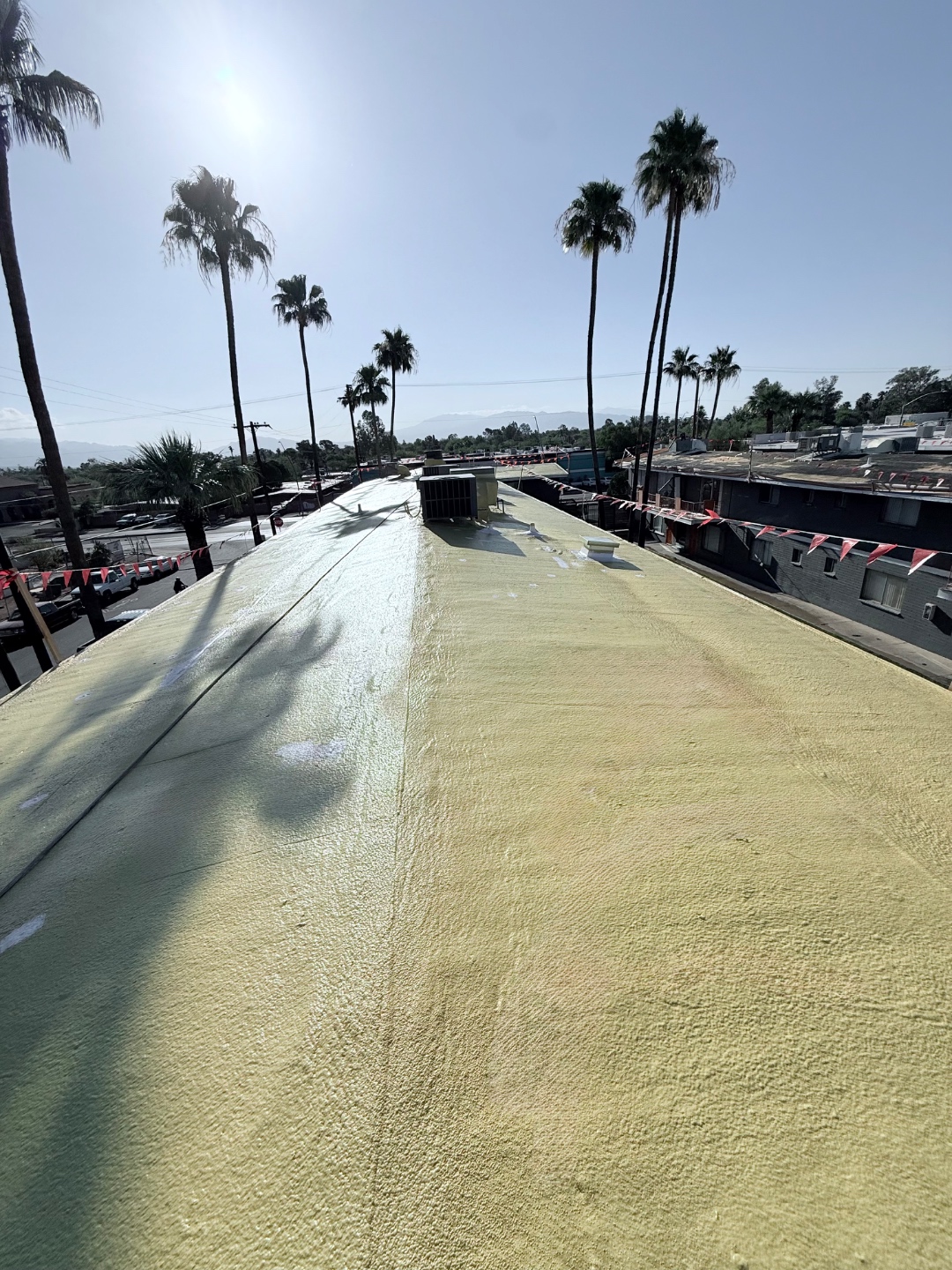 W&D foam roofing project field photo showing completed roof surface details