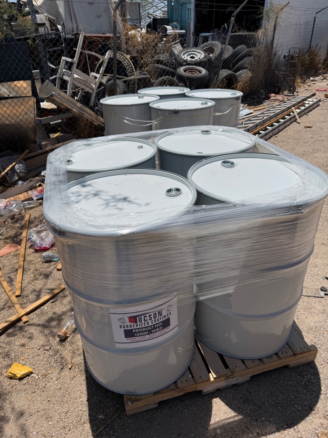 Tucson Rubberized Coatings material staged for W&D commercial roofing work
