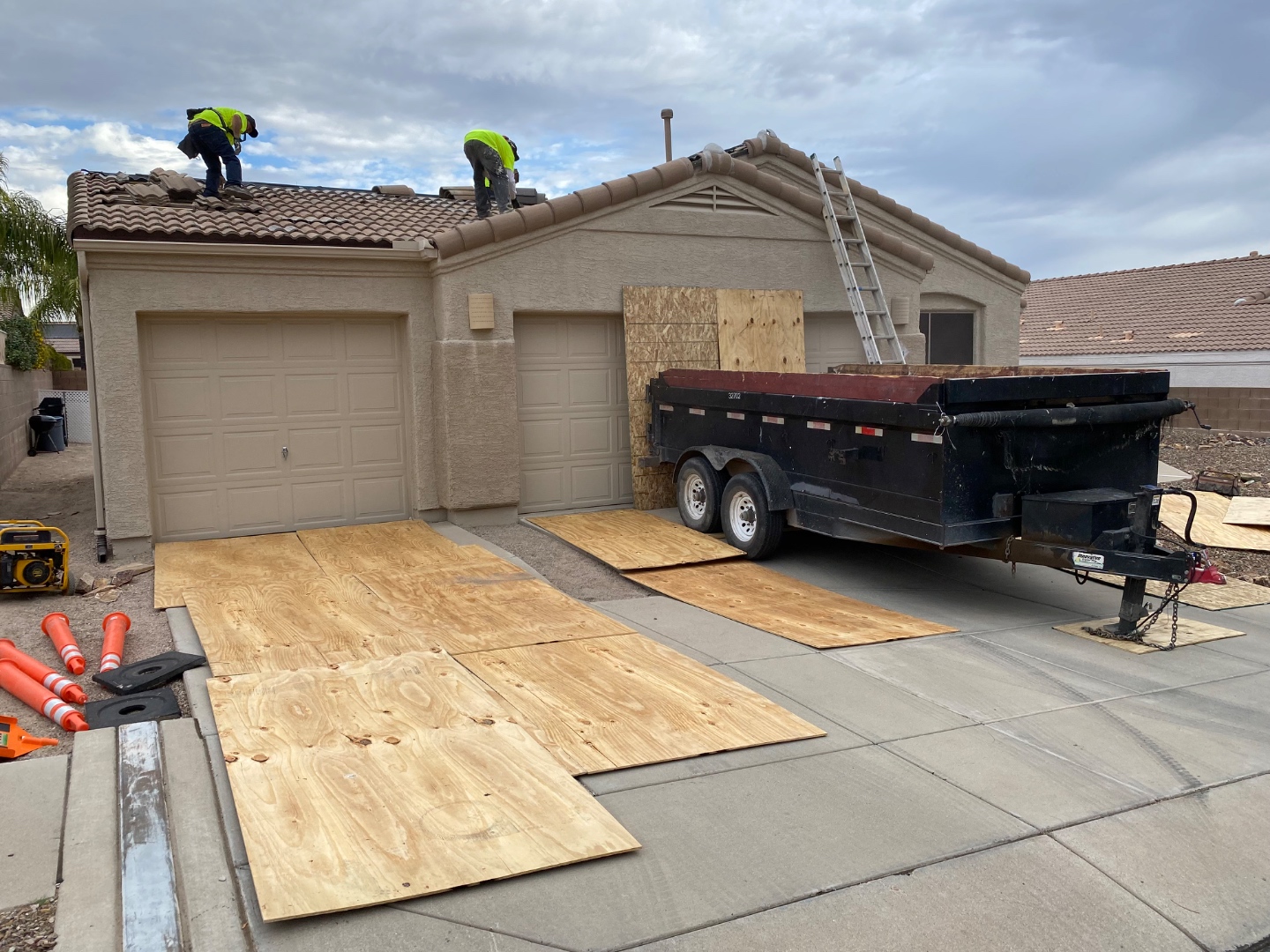 W&D Roofing tile roof take-off before roof replacement on an Arizona residential property
